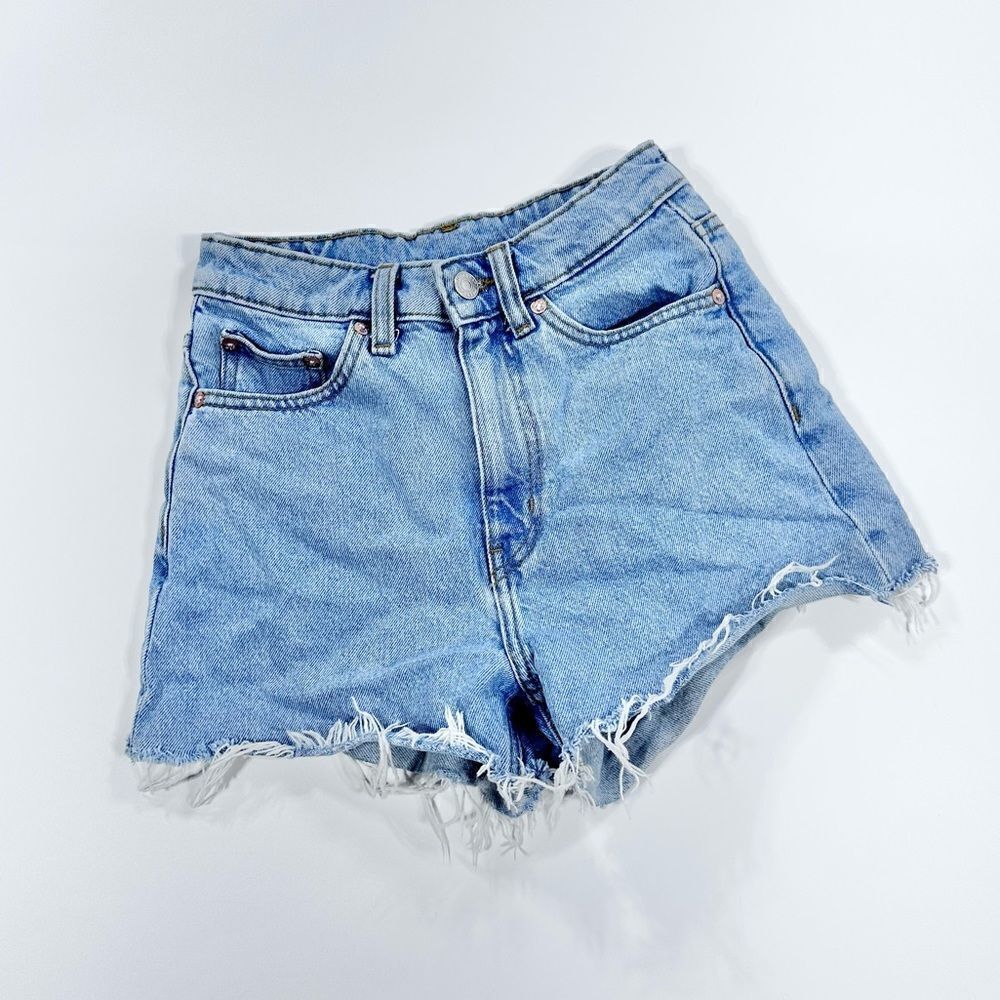 Weekday Rowe light denim cut off shorts 24
